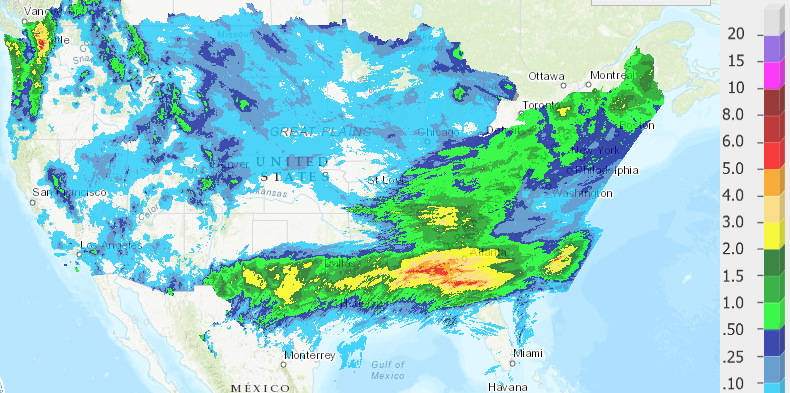 The past seven days have been quite wet across much of the South and central U.S.. The areas in yellow have gotten at least 2 inches of rain, and areas in red over 5 inches.