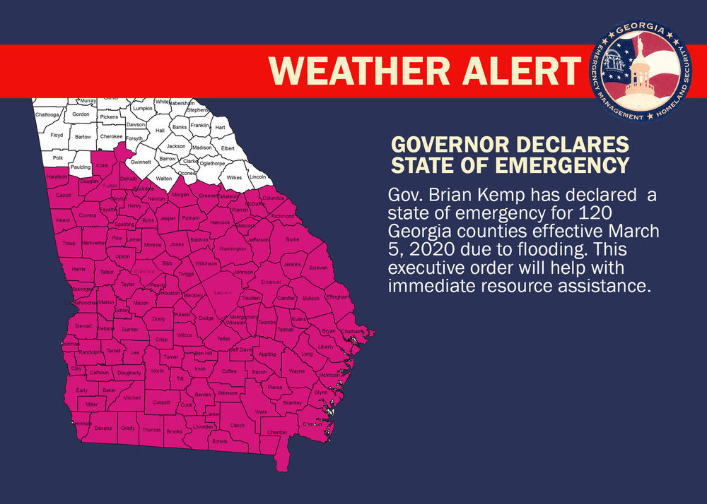 Kemp Issues State Of Emergency In All Counties South Of I20