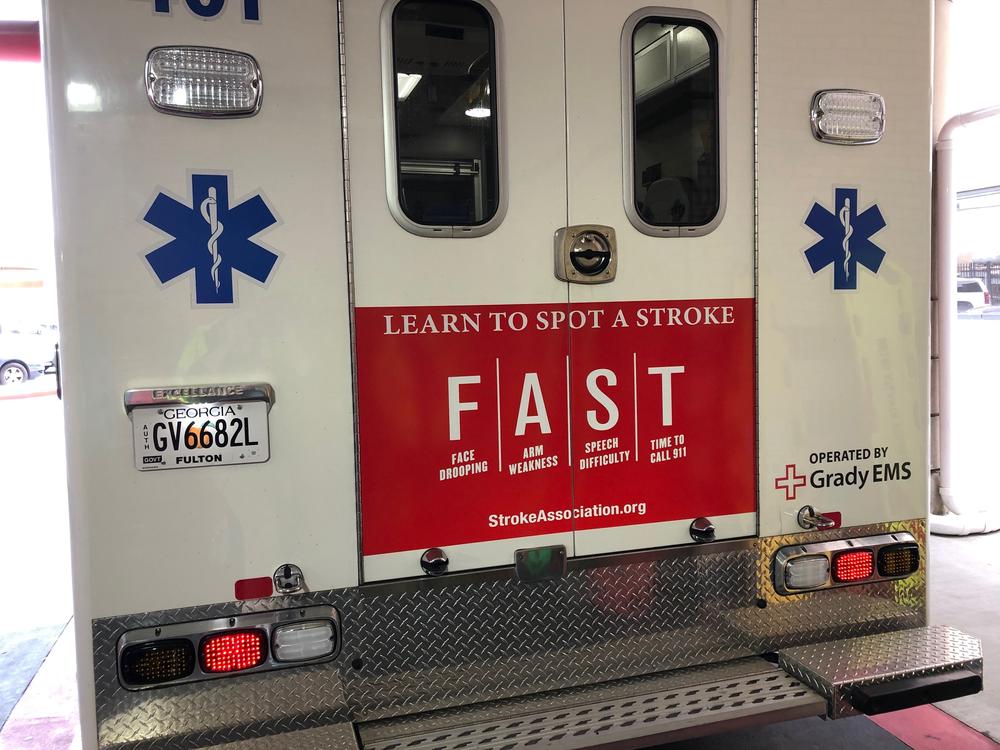 The back of the mobile stroke ambulance has the acronym FAST, which helps people remember the signs of stroke: Facial drooping, Arm weakness, Speech difficulty and Time to call 911. The unit was added to the Marcus Stroke and Neuroscience Center in 2018 and responded 880 times in its first year of operation.