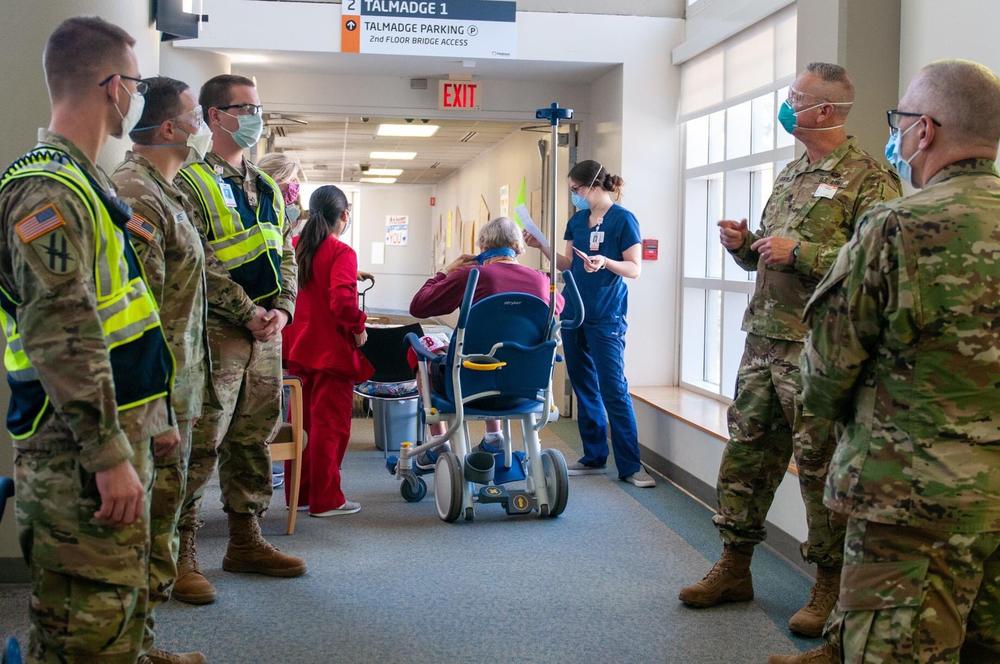 Soldiers of the 1st Battalion 121st Infantry are working with civilian partners at Piedmont Athens Regional Medical Center.