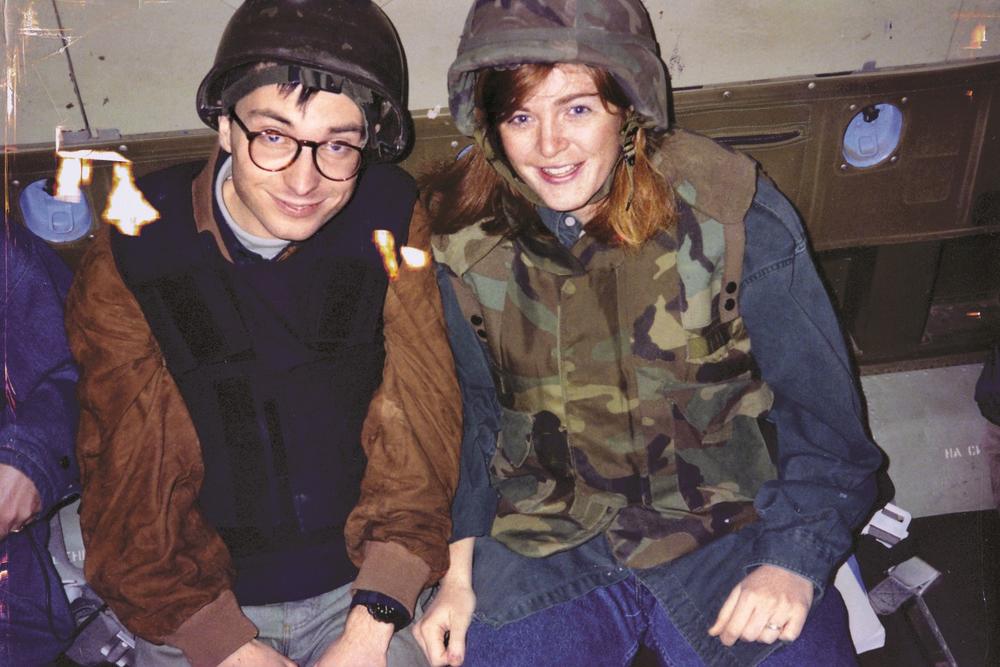 Samantha Power traveling with Croatian journalist Hrvoje Hranjski on a U.N. flight from Zagreb, Croatia, to Sarajevo, Bosnia, in April of 1994.