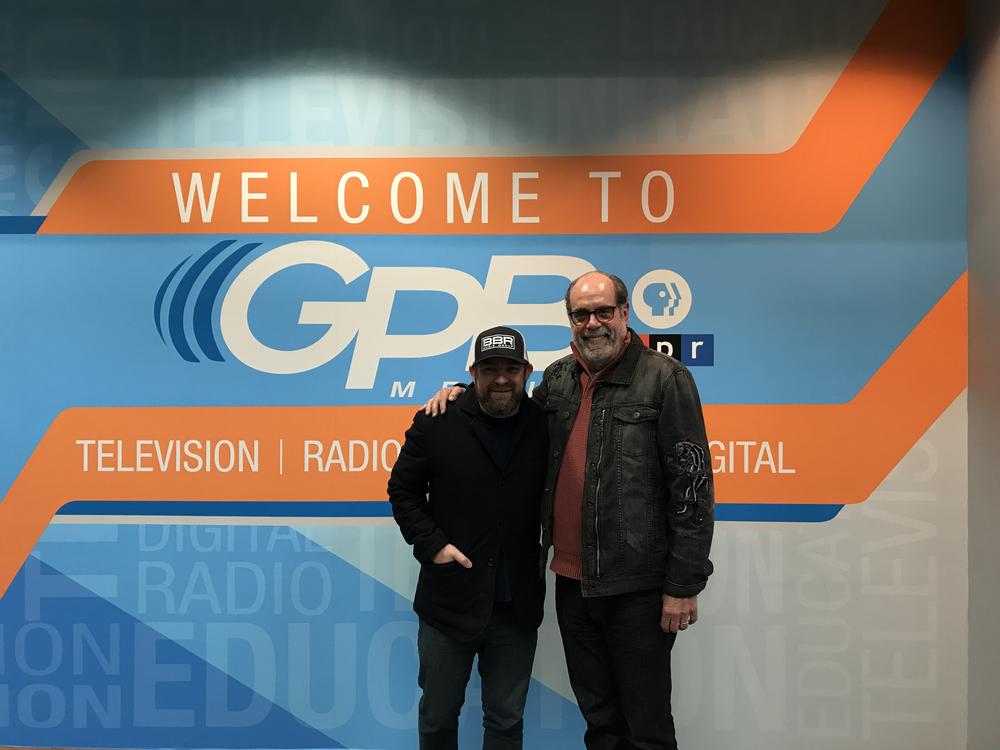 Kristian Bush (left) and Bill Nigut (right) in the GPB lobby after recording their holiday special of 