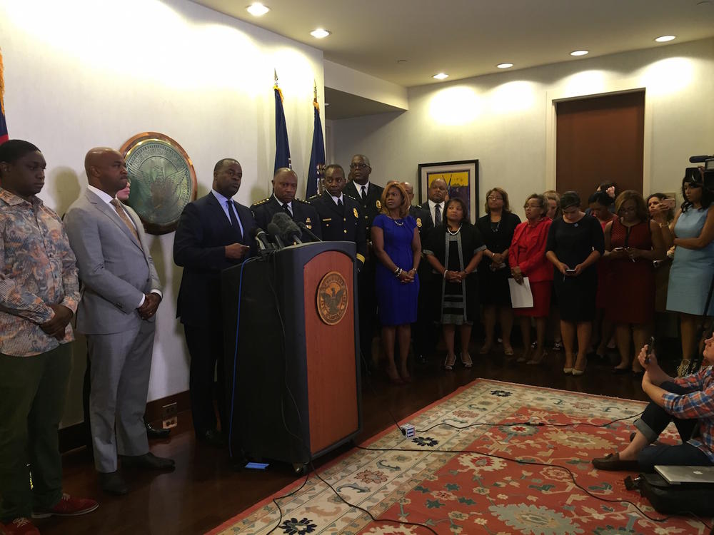 Mayor Kasim Reed addressed reporters at City Hall following his meeting with Black Lives Matter activists on Monday, July 18.