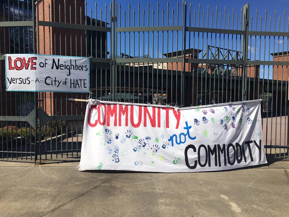 Signs that were posted by protesters in front of Turner Field.
