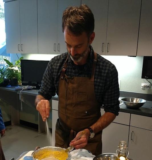 Chef Steven Satterfield prepares a roasted delicata squash.