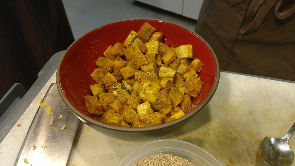 Chef Steven Satterfield's roasted delicata squash with peanut, sesame and squash seed dukkah.