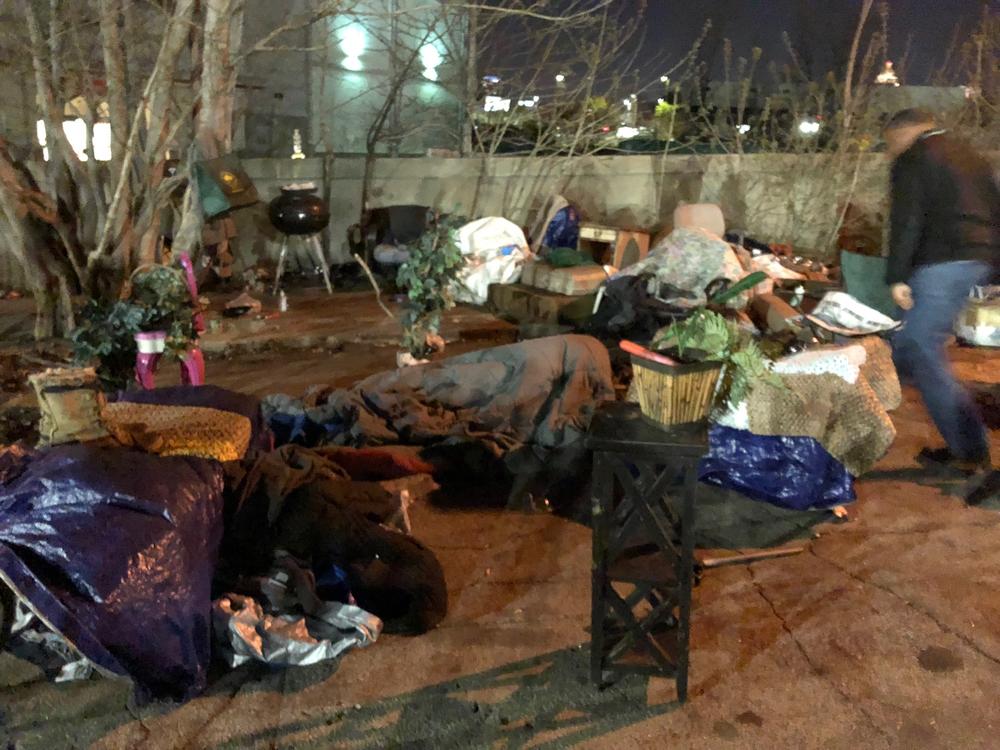 A spot in Atlanta where homeless people camp out at night.