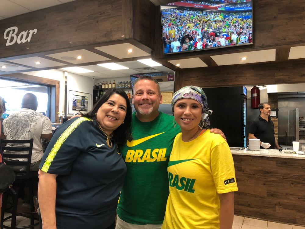 Ana Rangel (left), Shannon Center (center) and Melissa Center were all smiles after Brazil's win over Mexico in the World Cup.