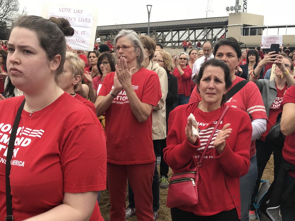 People crying in the crowd at Wednesday's gun safety rally. 