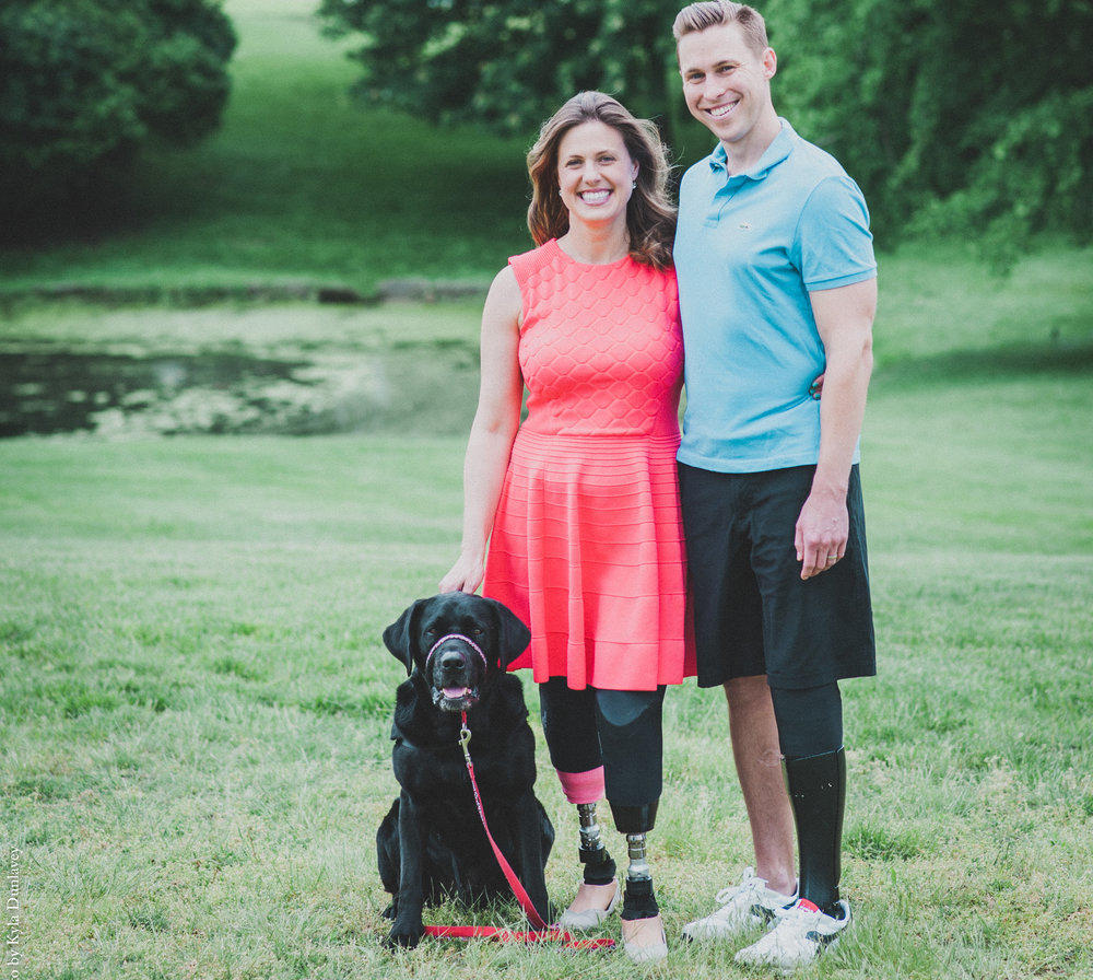 Authors, Jessica Kensky and Patrick Downes pictured with service dog, Rescue.