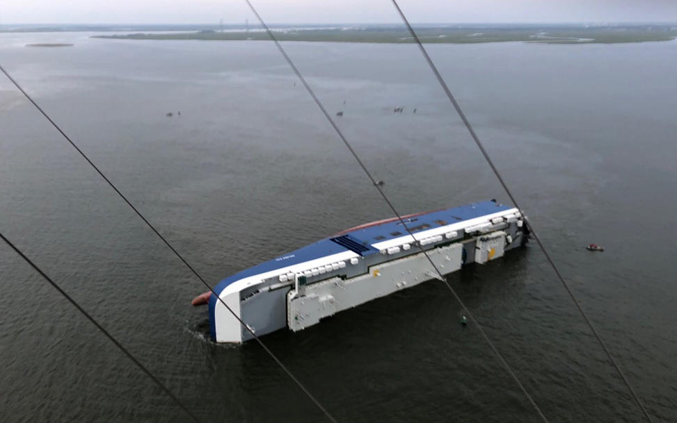 The capsized shipping vessel near St. Simons Island. 