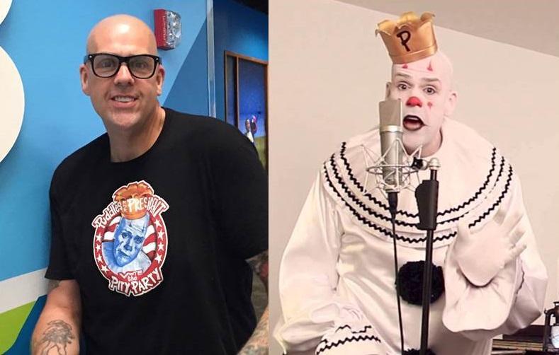 Atlanta singer Mike Geier (l) created the personnna Puddles the Clown (r).