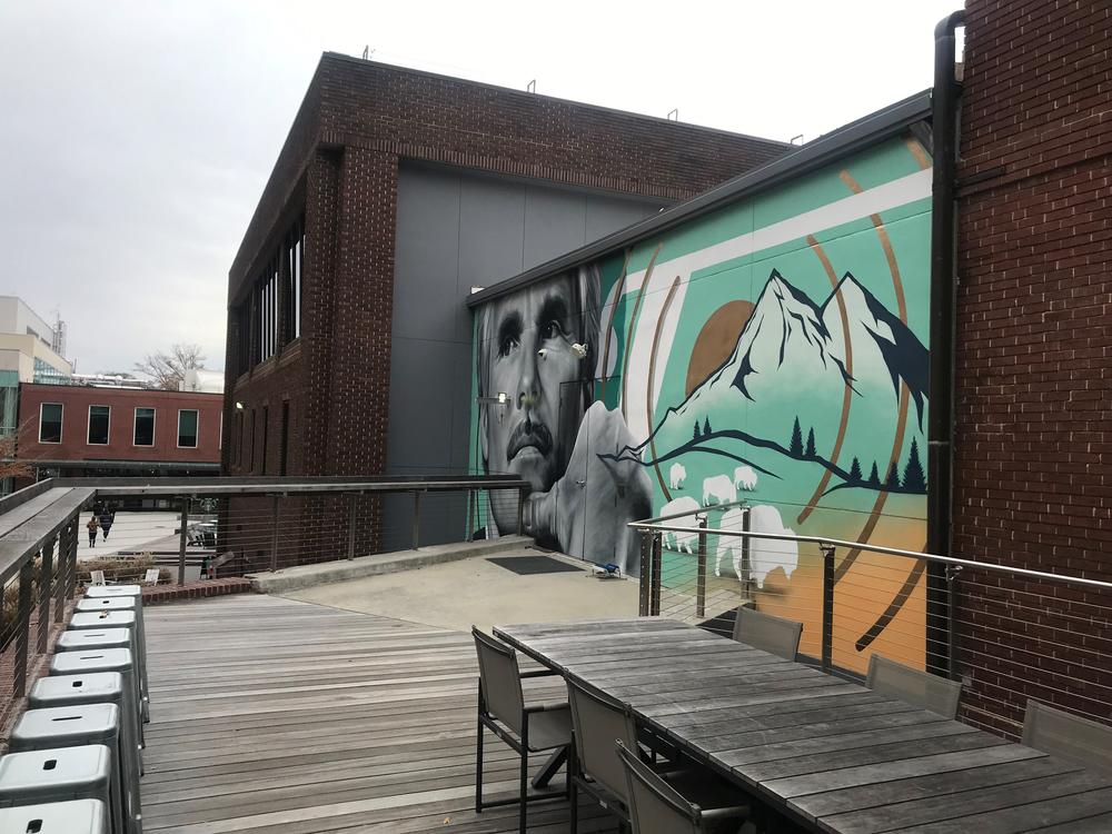 A mural of Ted Turner at the Techwood campus in Atlanta