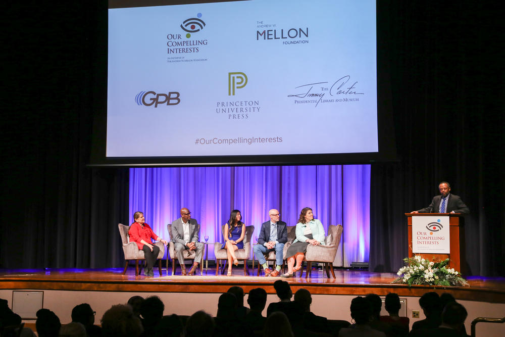 Celeste and the panel listen to Earl Lewis, the president of The Andrew W. Mellon Foundation.