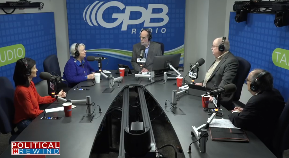 A screenshot of the Political Rewind panel in studio at Georgia Public Broadcasting Friday, March 6, 2020.