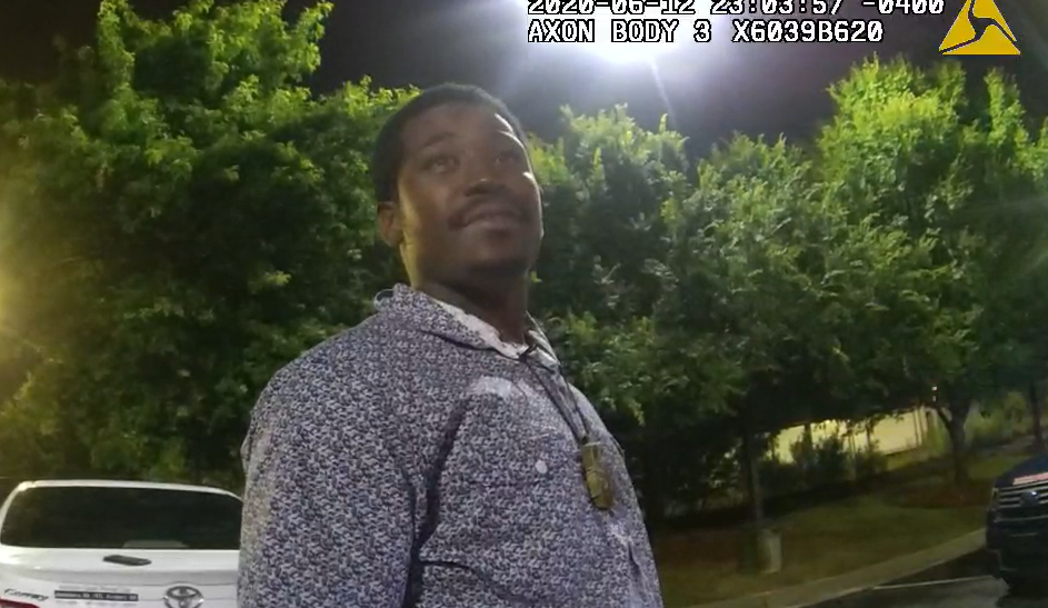 Police body camera captures 27-year-old Rayshard Brooks in parking lot of Wendy's in Atlanta.