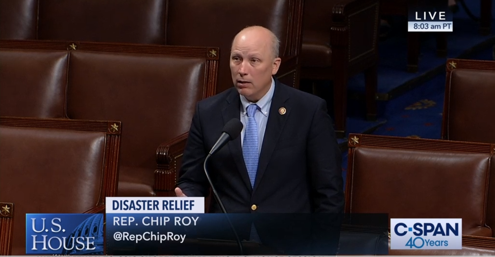 Texas GOP Rep. Chip Roy objected to speeding the measure through a nearly empty chamber and complained that it does not contain any of President Donald Trump's $4.5 billion request for border wall funding.