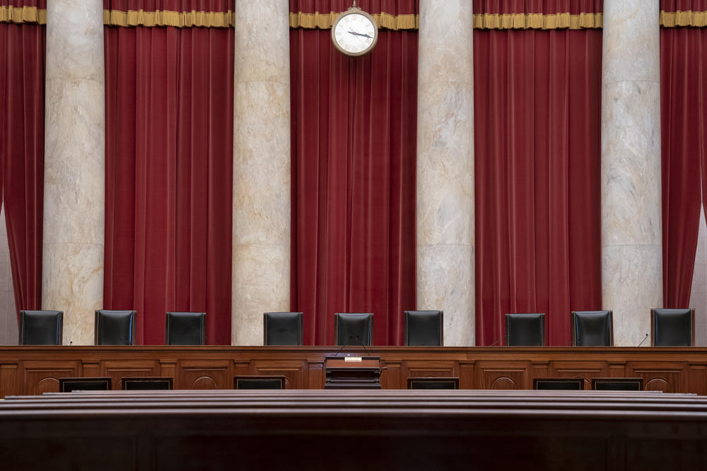 The empty courtroom is seen at the U.S. Supreme Court in Washington.