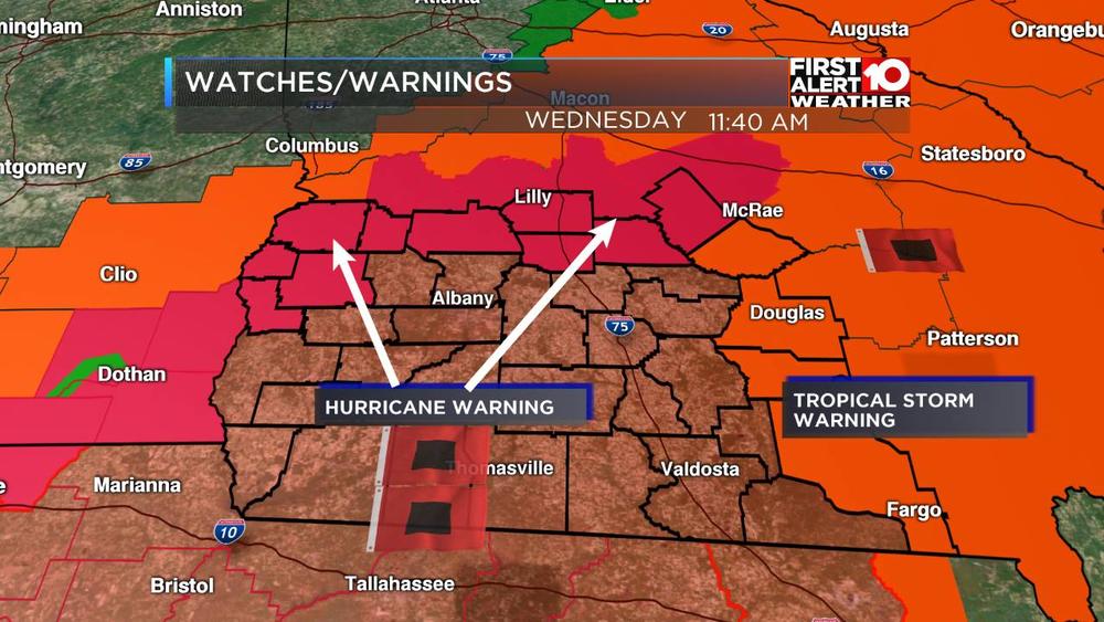 Hurricane track over southwest Georgia