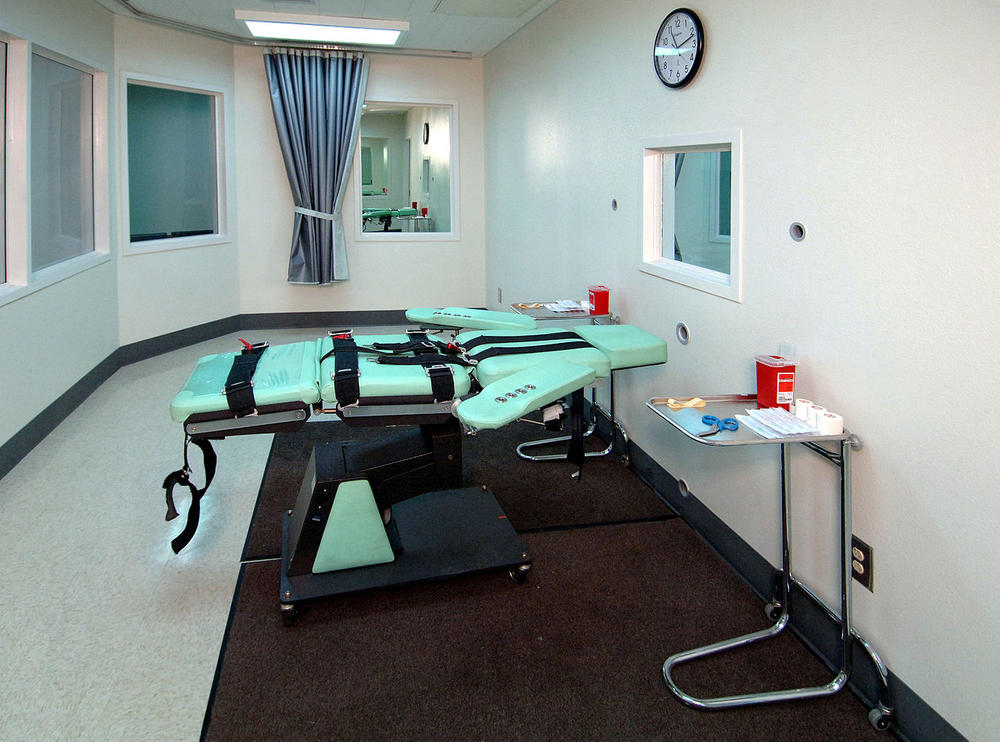 A gurney in the San Quentin State Prison where prisoners are restrained during an execution by lethal injection.
