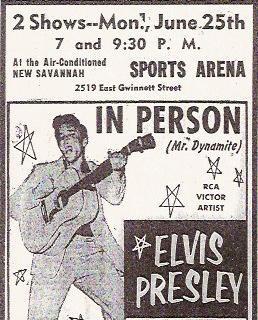An advertisement for Elvis Presley's performance in Savannah, Georgia in 1956.