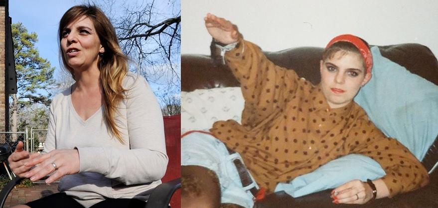 Shannon Martinez of Athens in 2017 (l) and in 1990 when she was a skinhead (r).