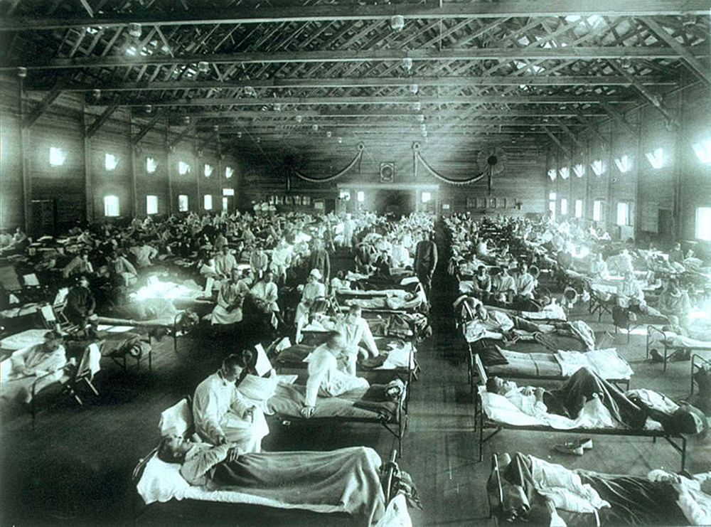  The scene at an emergency military hospital during the influenza epidemic at Camp Funston in Kansas.