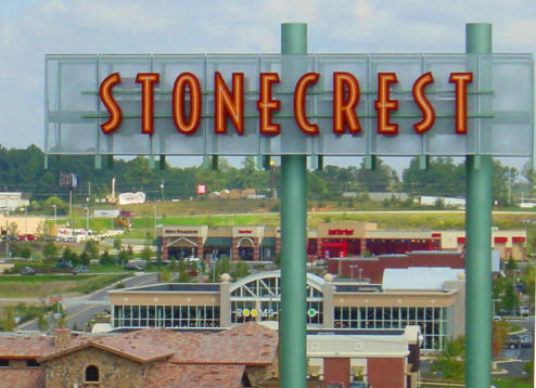 A sign outside of the Stonecrest Mall, where the new city of Stonecrest is located.