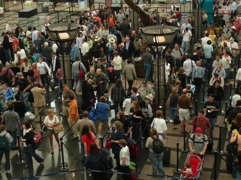 Long lines at the security checkpoint at Denver's airport.