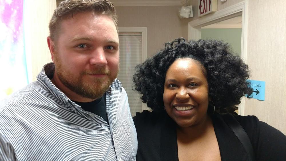 Podcast host Kalena Boller with Bradley Field, a veteran who now works in the film industry. He has done security work for several DC films, and currently works in accounting. 