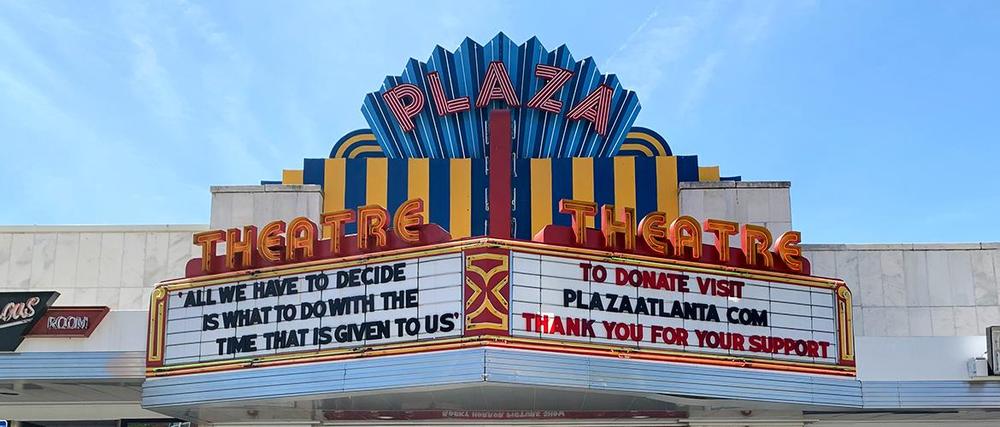 Atlanta's Plaza Theater marquee features coronavirus messages. This image is among the artifacts collected by the Atlanta History Center to document life during the pandemic. 