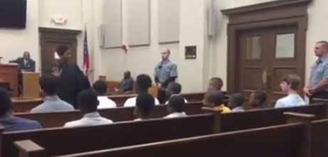 Judge Verda Colvin speaking to about 20 children in a Bibb County Courtroom (courtesy Bibb County Sheriff's Office)