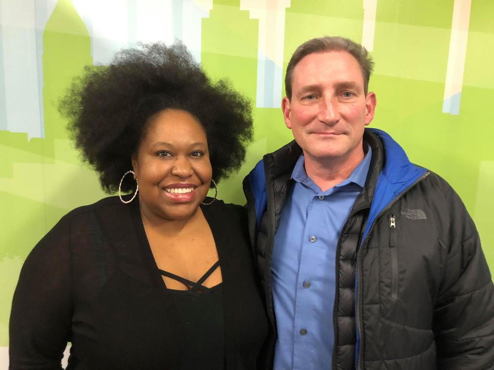 Host Kalena Boller with Whit Norris, a longtime sound mixer in Georgia's film industry.