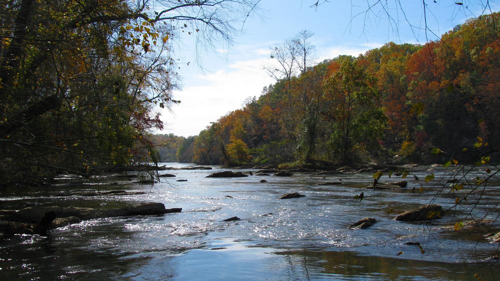 The Chattahoochee River (pictured) flows south where it eventually joins with the Flint River to form the Apalachicola River.