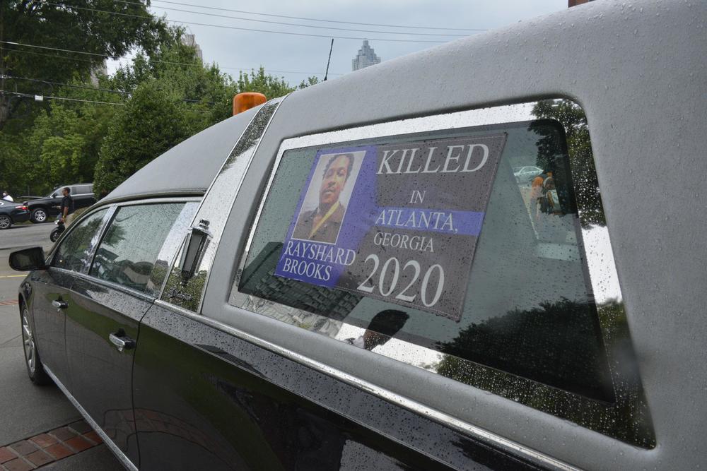 The hearse that carried Brooks' body to the church sat just outside Ebenezer's front doors.