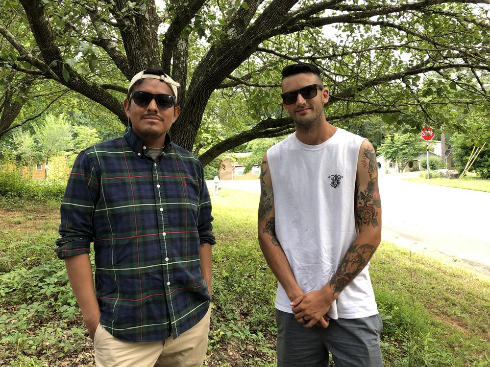 Aaron Vilchez (left) and Rob Petrecca used drugs together in the past. Now, the men are building a landscaping business and raising families. 