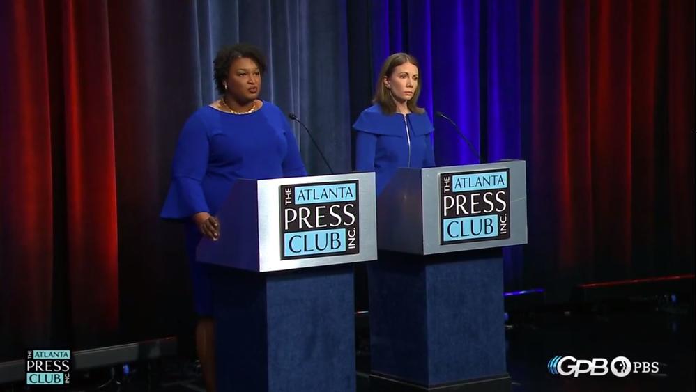 Stacey Abrams (left) and Stacey Evans (right) debate during the Atlanta Press Club/GPB Debate on Tuesday, May 16, 2018 in Atlanta