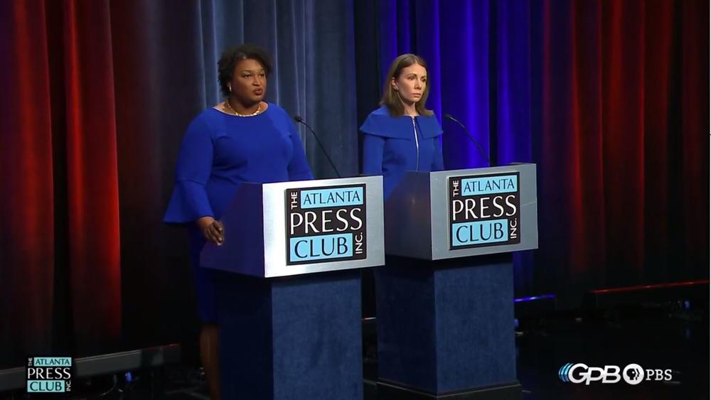 Stacey Abrams (left) and Stacey Evans (right) debate during the Atlanta Press Club/GPB Debate on Tuesday, May 16, 2018 in Atlanta