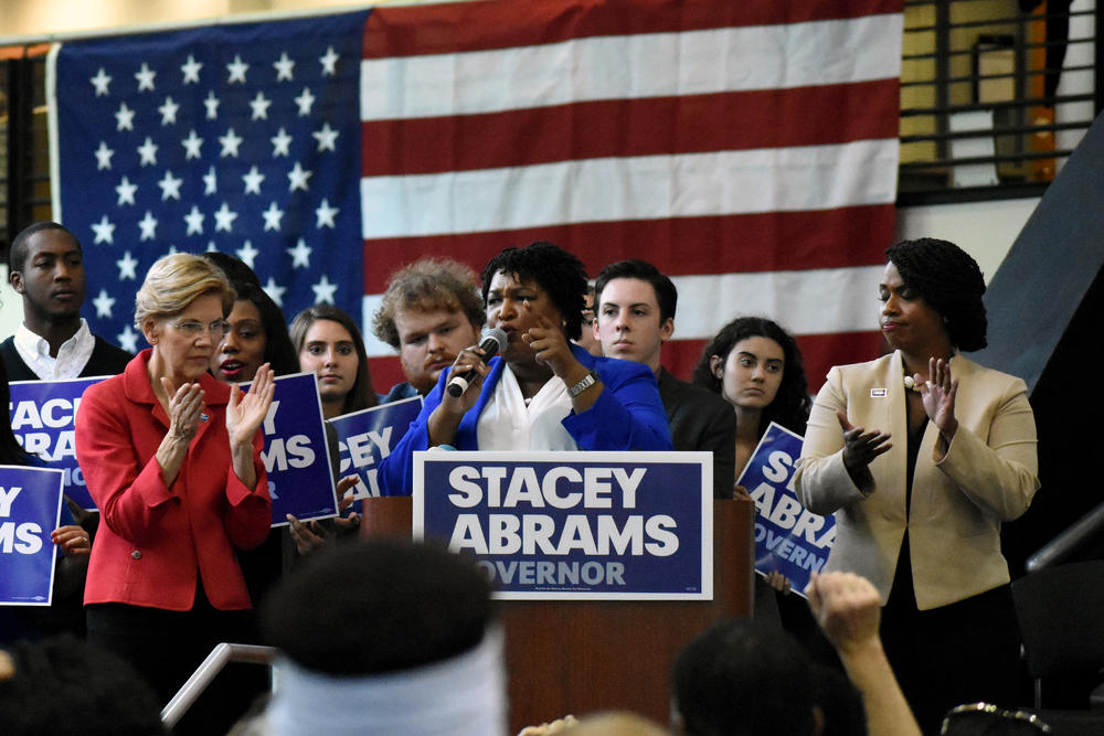  U.S. Sen. Elizabeth Warren, Georgia Gubernatorial nominee Stacey Abrams and Boston City Councilor Ayanna Pressley hold a campaign rally at Clayton State University south of Atlanta.