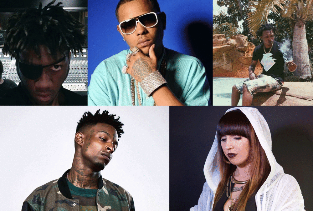 Clockwise from upper left: OG Maco, OJ Da Juiceman, Scotty Atl, Speakerfoxxx, 21 Savage