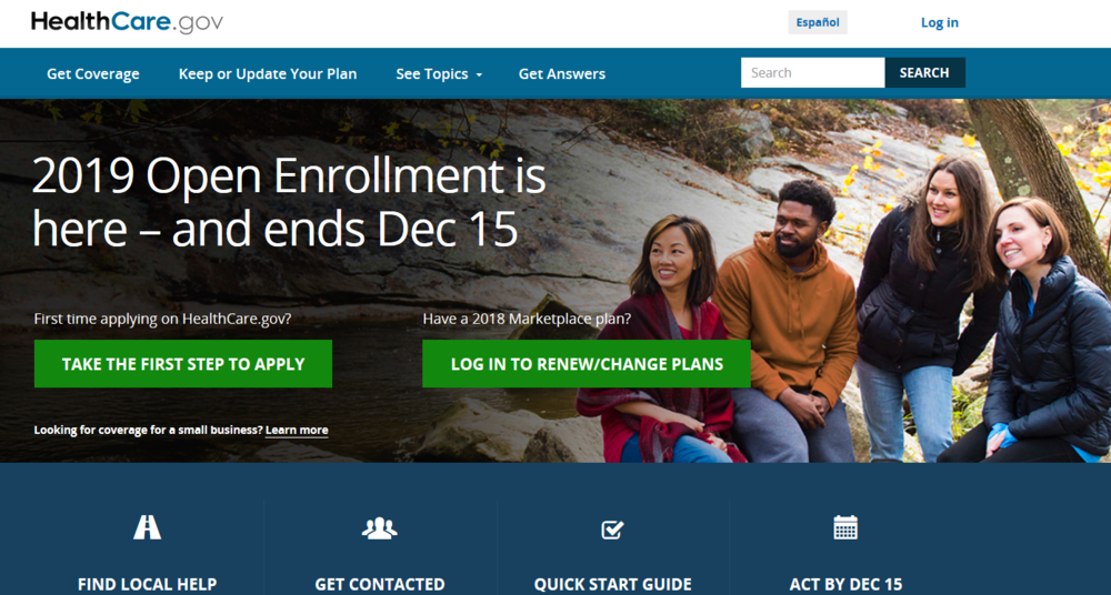 A screenshot of the healthcare.gov website
