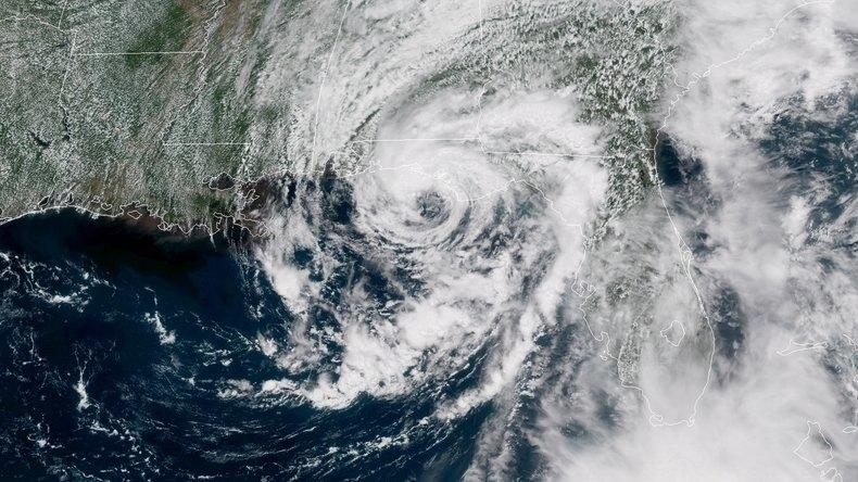 A satellite image shows Alberto as it nears landfall on the Florida Panhandle and the Gulf Coast on Monday. 