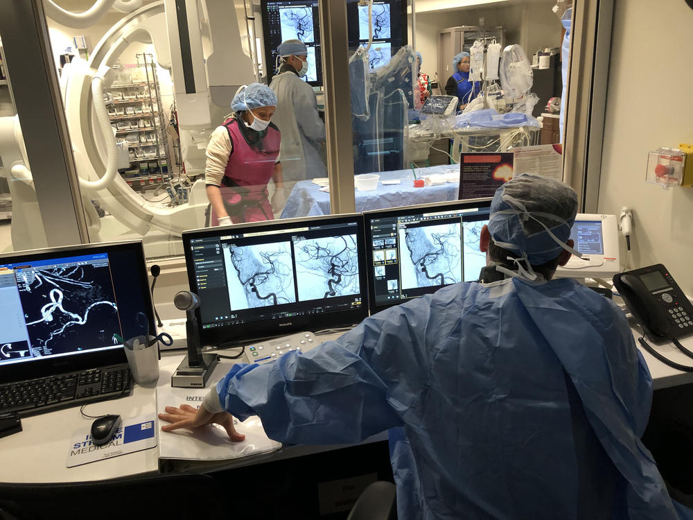 A patient undergoes a thrombectomy at the Marcus Stroke and Neuroscience Center at Grady Memorial Hospital in Atlanta. The procedure removes blood clots from arteries in the brain.