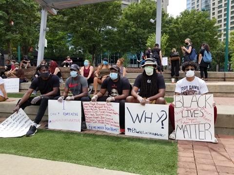 People gathered in Atlanta Friday, May 29, 2020, for a justice march after the deaths of black people by white people including police officers garnered national outrage. 