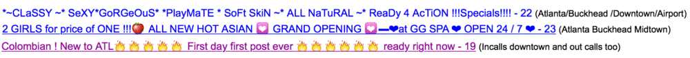 Listings on backpage.com.
