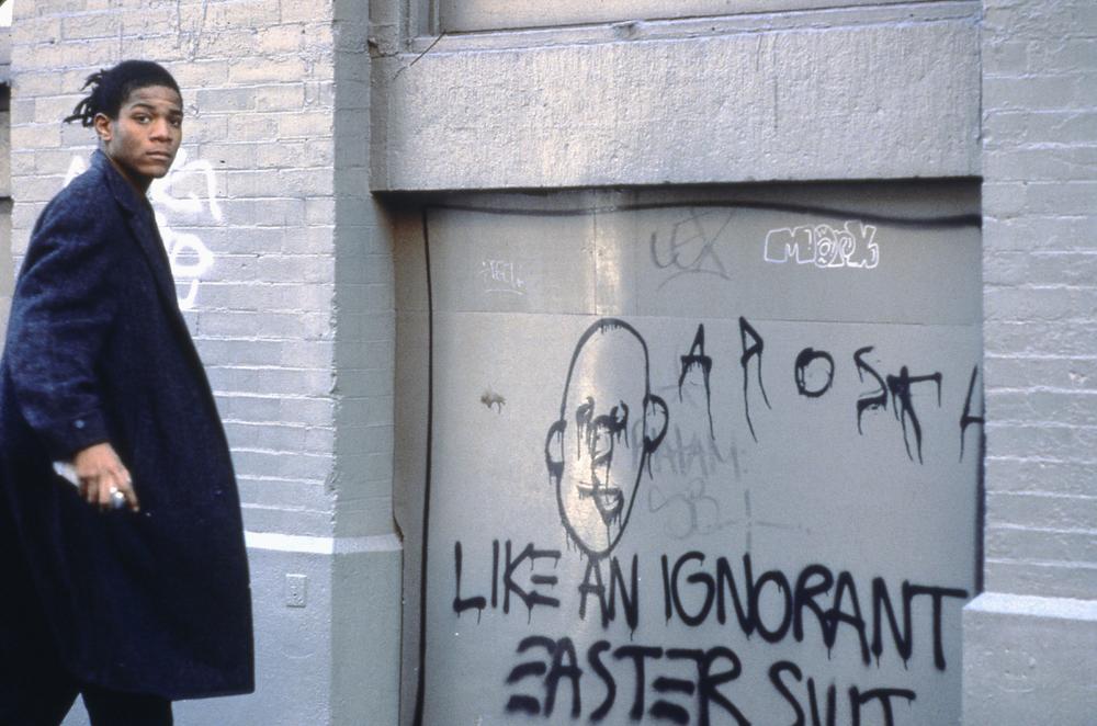 Jean-Michel Basquiat on the set of 