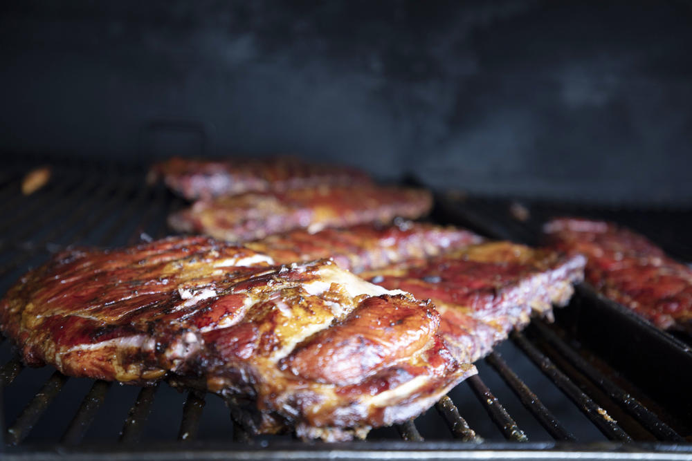 Meat on the smoker at Crowe's