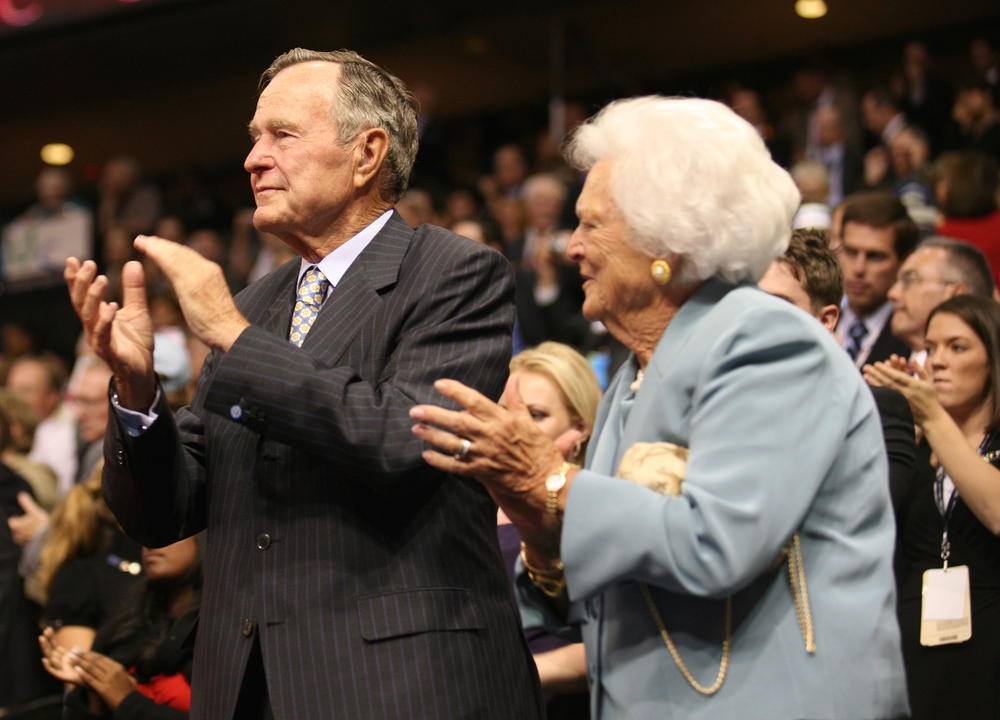 George H. W. Bush and Barbara Bush at the Republican National Convention  in St Paul, Minnesota Sept. 2, 2008.