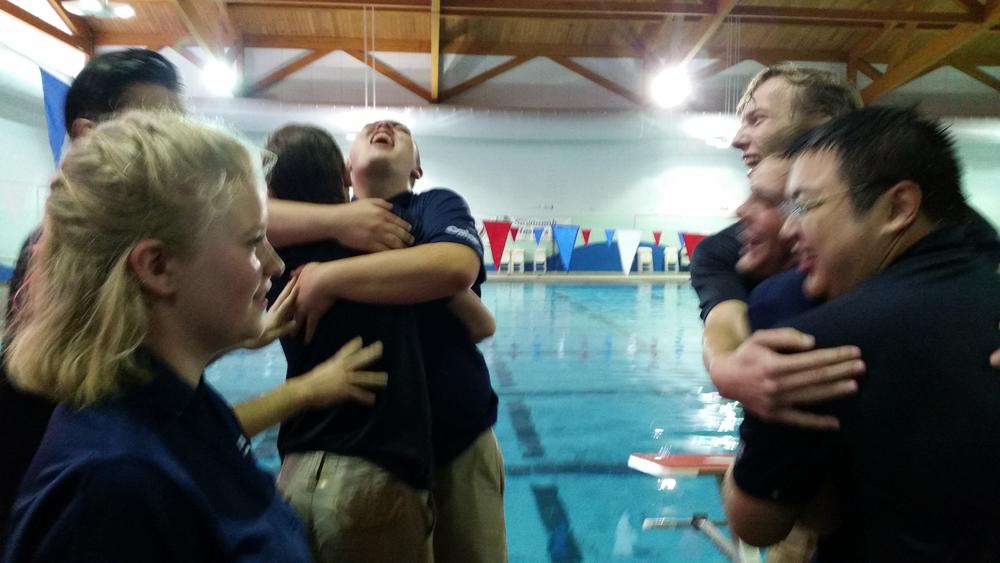 Carrollton High School's InnovOcean team celebrates its win at the robotics competition on April 30,  2016 in Savannah, Georgia.