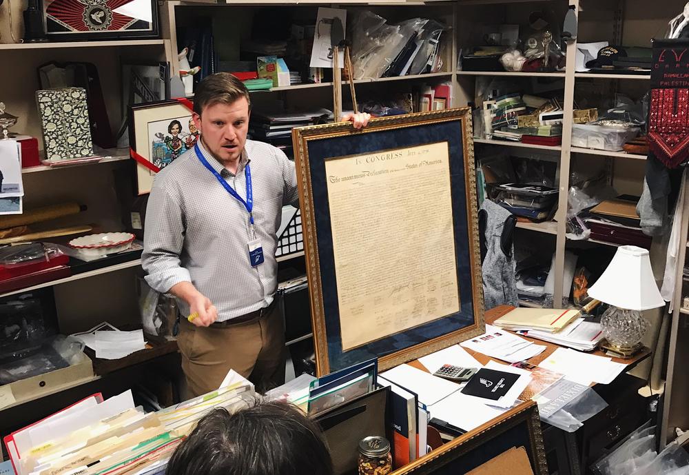 After the event, the staff at The Carter Presidential Library offered Inskeep and the "On Second Thought" team a tour of the space. Above, a copy of the Declaration of Independence made with a solution including ink from the original document.